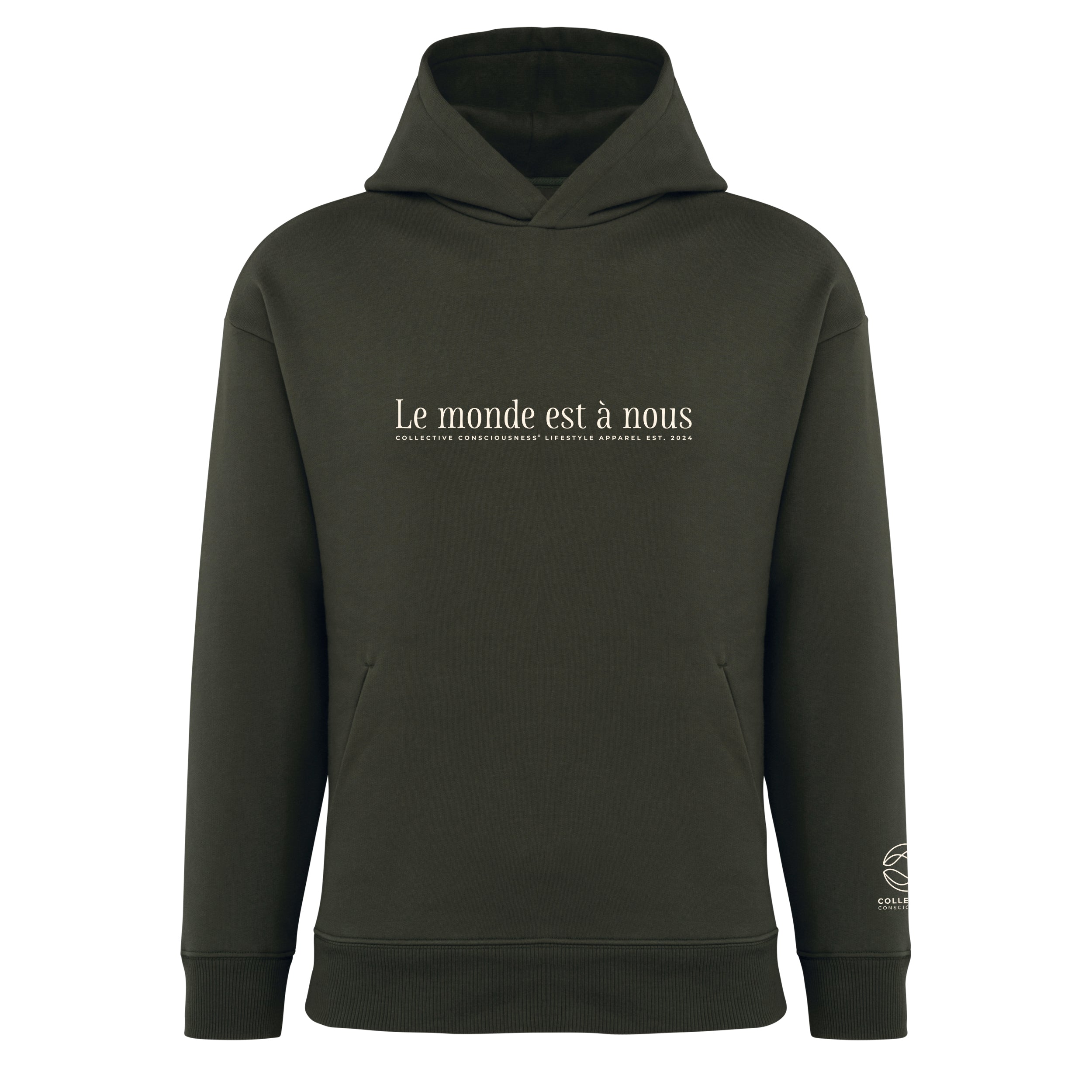 "Le Monde est a Nous" Organic Khaki Hoodie
